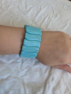 🌸 Real Turquoise Stone Bracelet with Large Stones and Elastic Strings